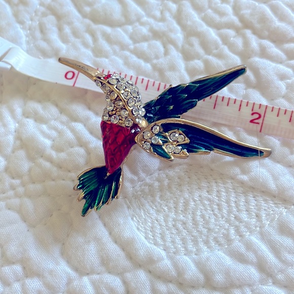 HUMMINGBIRD PIN / BROOCH Cloisonné and rhinestones - Picture 4 of 4